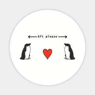 Funny Social Distancing Penguins Red Heart Magnet